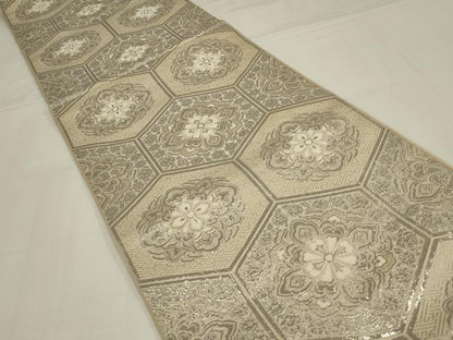 平和屋着物◎西陣　六通柄　本袋帯　亀甲花文　プラチナ箔　正絹　逸品　AABM1431ou