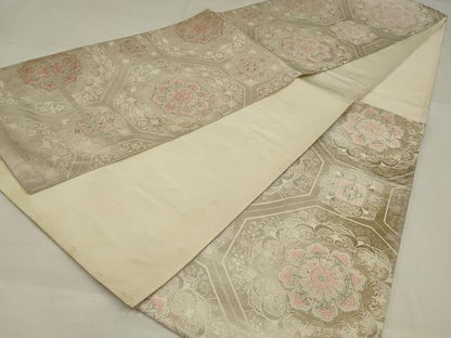 平和屋着物◎六通柄袋帯　唐織　蜀江花文　銀糸　正絹　逸品　AABM1432ou