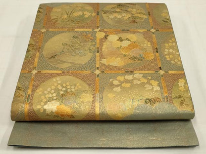 平和屋着物◎太鼓柄袋帯　天井花丸文　金糸　金彩　正絹　逸品　AABM1439ou