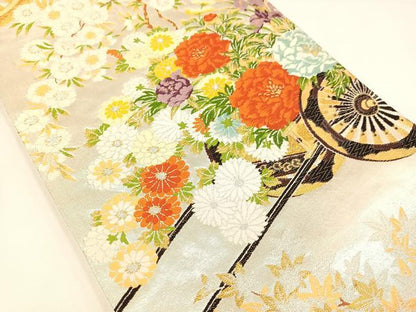 平和屋着物◎六通柄袋帯　唐織　花車文　金銀糸　正絹　逸品　AABM1441bw