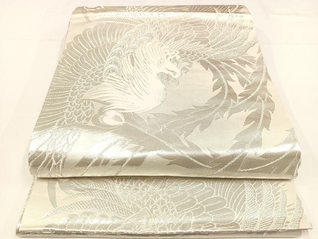平和屋着物◎両面　全通柄袋帯　唐織　扇面花車文　銀糸　正絹　逸品　AABM1442bw