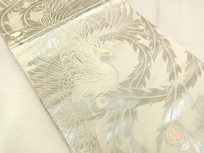 平和屋着物◎両面　全通柄袋帯　唐織　扇面花車文　銀糸　正絹　逸品　AABM1442bw