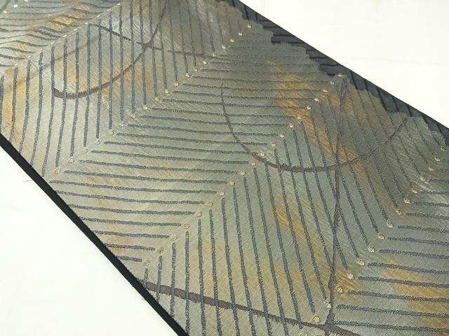 平和屋着物◎六通柄袋帯　幾何学横段文　金銀糸　正絹　逸品　AABM1443bw