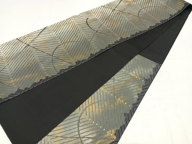 平和屋着物◎六通柄袋帯　幾何学横段文　金銀糸　正絹　逸品　AABM1443bw