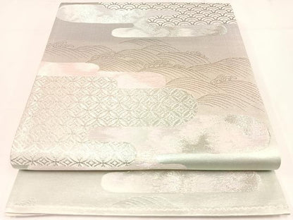 平和屋着物◎六通柄袋帯　エ霞吉祥文　金銀糸　正絹　逸品　AABM1449bw