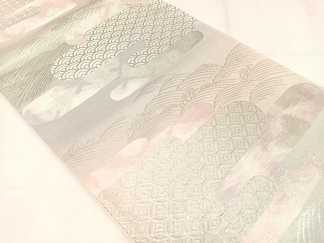 平和屋着物◎六通柄袋帯　エ霞吉祥文　金銀糸　正絹　逸品　AABM1449bw