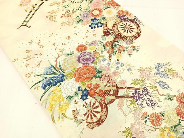 平和屋着物◎六通柄袋帯　唐織　花車文　金銀糸　正絹　逸品　AABM1450bw
