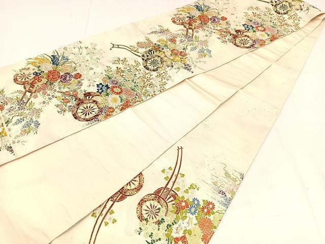 平和屋着物◎六通柄袋帯　唐織　花車文　金銀糸　正絹　逸品　AABM1450bw