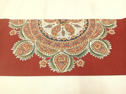 平和屋着物◎塩瀬　九寸名古屋帯　手描き　更紗花文　金彩　正絹　逸品　AABM1451bw