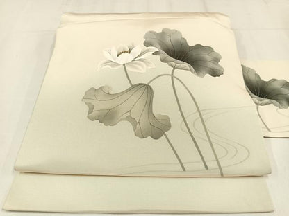 平和屋着物◎塩瀬　九寸名古屋帯　流水枝花文　金彩　正絹　逸品　AABM1459bw