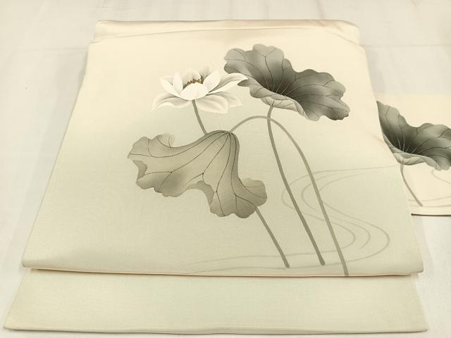 平和屋着物◎塩瀬　九寸名古屋帯　流水枝花文　金彩　正絹　逸品　AABM1459bw