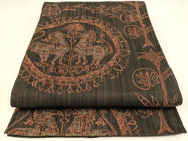 平和屋着物◎八寸名古屋帯　紬地　鳥獣丸文　正絹　逸品　AABM1462bw