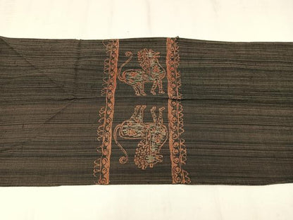 平和屋着物◎八寸名古屋帯　紬地　鳥獣丸文　正絹　逸品　AABM1462bw