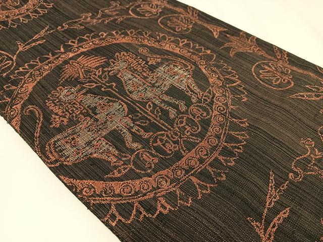 平和屋着物◎八寸名古屋帯　紬地　鳥獣丸文　正絹　逸品　AABM1462bw