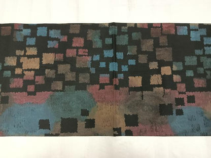 平和屋着物◎九寸開き名古屋帯　格子　黒地　正絹　逸品　AABM1465bw
