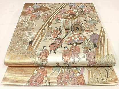 平和屋着物◎六通柄袋帯　唐織　京洛葵祭の図　金銀糸　正絹　逸品　AABM1466bw