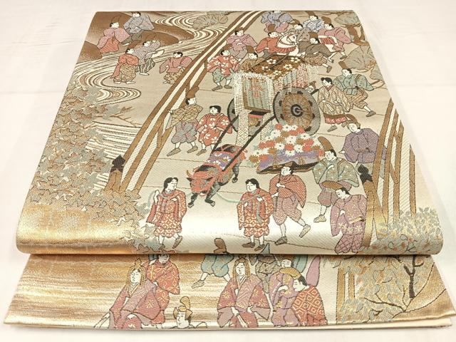 平和屋着物◎六通柄袋帯　唐織　京洛葵祭の図　金銀糸　正絹　逸品　AABM1466bw