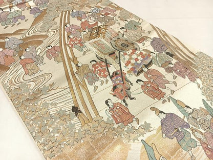 平和屋着物◎六通柄袋帯　唐織　京洛葵祭の図　金銀糸　正絹　逸品　AABM1466bw