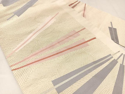 平和屋着物◎九寸名古屋帯　唐織　扇子　金銀糸　正絹　逸品　AABM1468bw