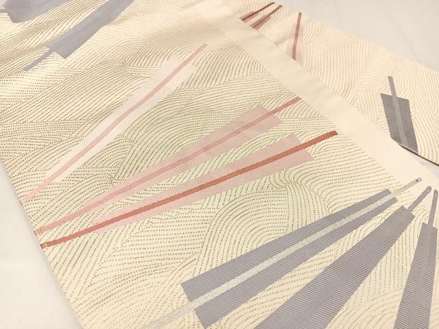 平和屋着物◎九寸名古屋帯　唐織　扇子　金銀糸　正絹　逸品　AABM1468bw