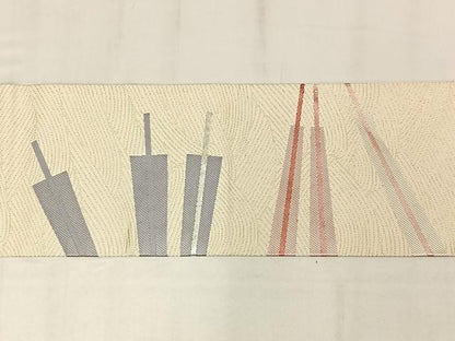 平和屋着物◎九寸名古屋帯　唐織　扇子　金銀糸　正絹　逸品　AABM1468bw