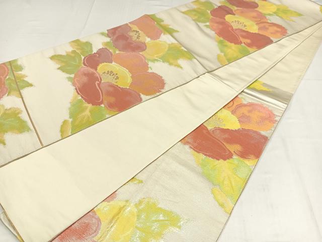 平和屋着物◎六通柄袋帯　草花文　金銀糸　正絹　逸品　AABM1470bw