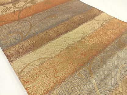 平和屋着物◎佐賀錦　九寸開き名古屋帯　花唐草文　金糸　正絹　逸品　AABM1473bw