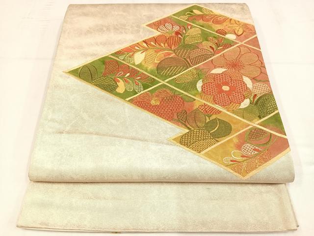 平和屋着物◎太鼓柄袋帯　刺繍　松皮菱花文　正絹　逸品　AABM1474bw
