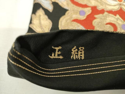 平和屋着物◎六通柄袋帯　唐織　更紗花文　黒地　金銀糸　正絹　逸品　AABM1486od