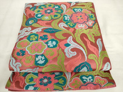 平和屋着物◎六通柄　本袋帯　唐織　花唐草文　正絹　逸品　AABM1487od
