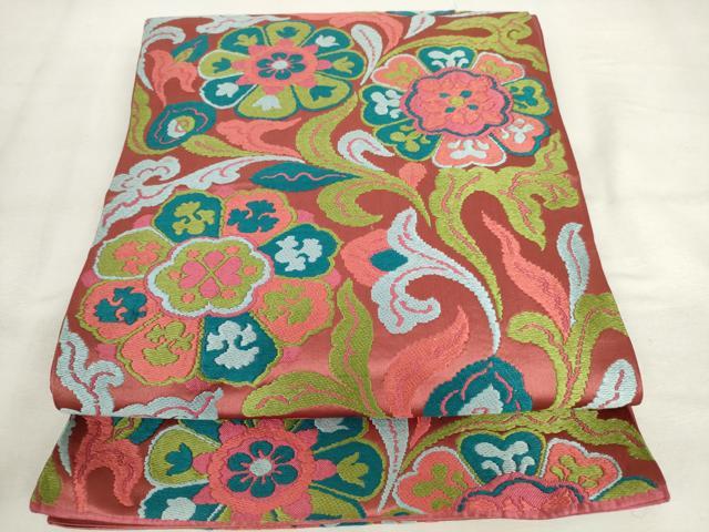 平和屋着物◎六通柄　本袋帯　唐織　花唐草文　正絹　逸品　AABM1487od