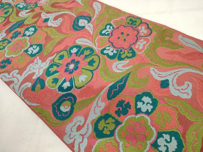 平和屋着物◎六通柄　本袋帯　唐織　花唐草文　正絹　逸品　AABM1487od