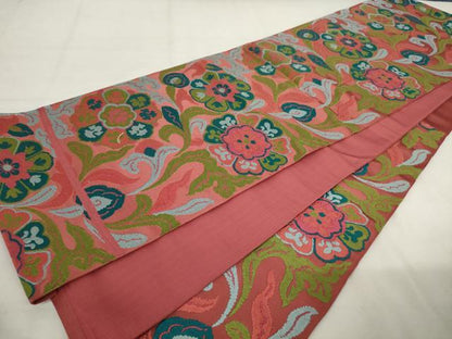 平和屋着物◎六通柄　本袋帯　唐織　花唐草文　正絹　逸品　AABM1487od