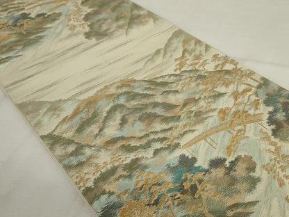 平和屋着物◎西陣　六通柄　本袋帯　渡橋風景文　金糸　正絹　逸品　AABM1488od