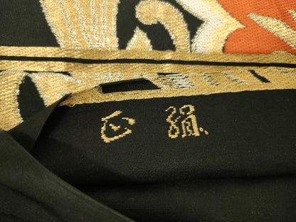 平和屋着物◎六通柄　本袋帯　唐織　更紗花文　黒地　金銀糸　正絹　逸品　AABM1489od