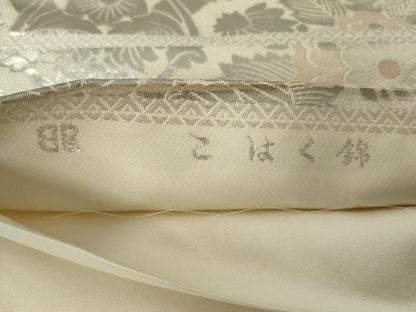 平和屋着物◎西陣　服部織物謹製　六通柄袋帯　唐織　こはく錦　更紗花文　銀糸　正絹　逸品　AABM1490od