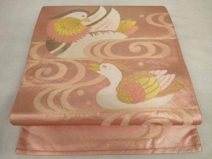 平和屋着物◎六通柄袋帯　流水鴛鴦文　金糸　正絹　逸品　AABM1491od