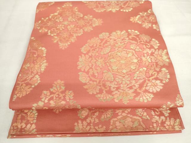 平和屋着物◎六通柄袋帯　正倉院花文　金糸　正絹　逸品　AABM1492od