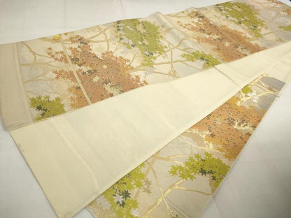 平和屋着物◎西陣　六通柄袋帯　唐織　枝葉文　金銀糸　正絹　逸品　AABM1495od