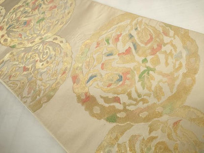 平和屋着物◎六通柄袋帯　双鳥花丸文　金糸　正絹　逸品　AABM1498od
