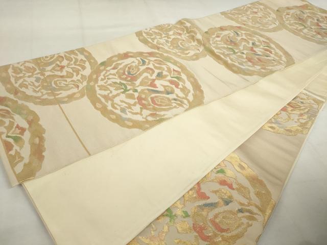 平和屋着物◎六通柄袋帯　双鳥花丸文　金糸　正絹　逸品　AABM1498od