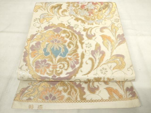 平和屋着物◎六通柄　本袋帯　唐織　特選　花鳥丸文　金銀糸　正絹　逸品　AABM1529od