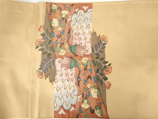 平和屋着物◎太鼓柄袋帯　すくい織　花鳥文　正絹　逸品　AABM1535od