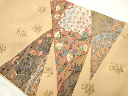 平和屋着物◎太鼓柄袋帯　すくい織　花鳥文　正絹　逸品　AABM1535od