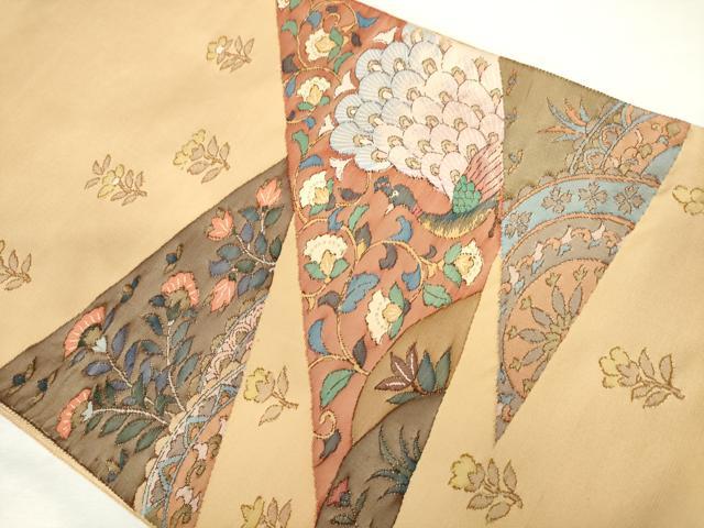 平和屋着物◎太鼓柄袋帯　すくい織　花鳥文　正絹　逸品　AABM1535od