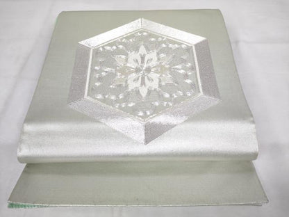 平和屋着物◎太鼓柄袋帯　駒刺繍　亀甲花文　銀糸　正絹　逸品　AABM1540od