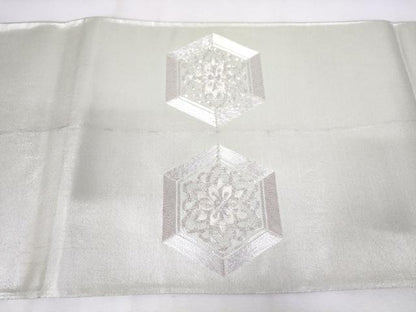 平和屋着物◎太鼓柄袋帯　駒刺繍　亀甲花文　銀糸　正絹　逸品　AABM1540od