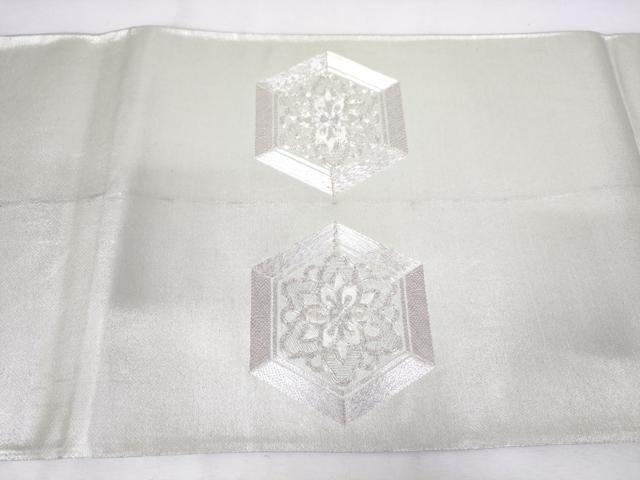 平和屋着物◎太鼓柄袋帯　駒刺繍　亀甲花文　銀糸　正絹　逸品　AABM1540od