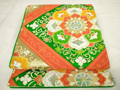 平和屋着物◎六通柄袋帯　唐織　花菱文　金銀糸　正絹　逸品　AABM1552od