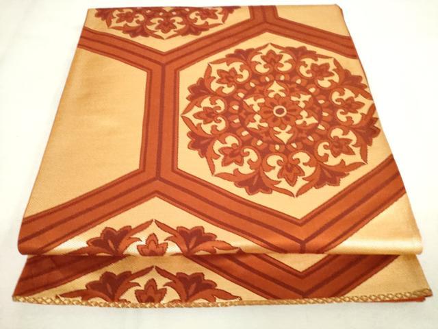 平和屋着物◎西陣　六通柄袋帯　亀甲花文　金糸　正絹　逸品　AABM1557od